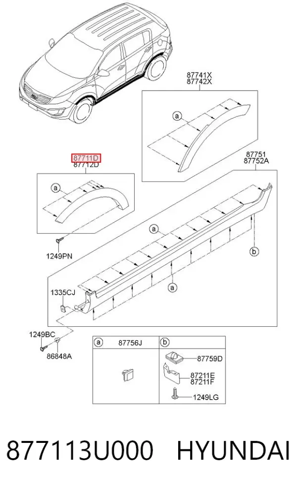 Nakładka błotnika przedniego lewego 877113U000 Hyundai/Kia