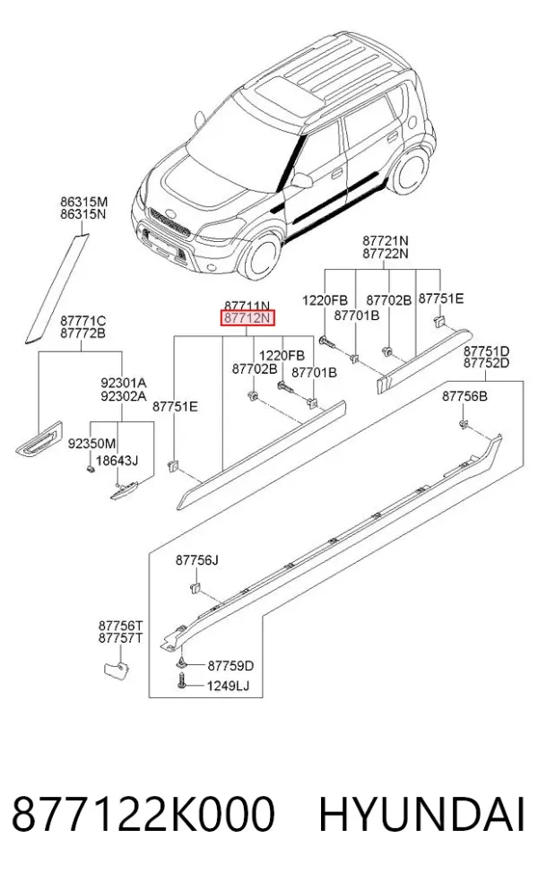 Listwa ochronna drzwi przednich prawych 877122K000 Hyundai/Kia