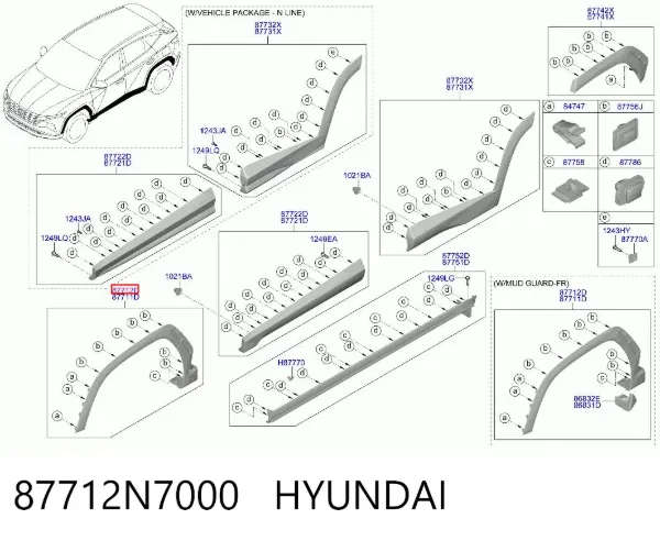 Poszerzenie (nakładka) reperaturki błotnika przedniego prawy 87712N7000 Hyundai/Kia