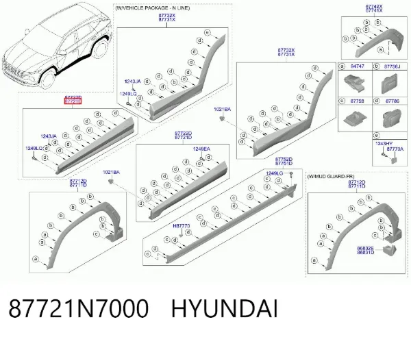 Listwa ochronna drzwi przednich lewych dolna 87721N7000 Hyundai/Kia