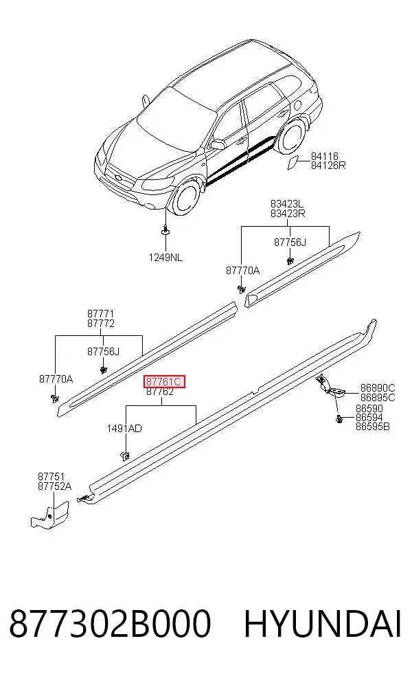 Nakładka (listwa ochronna) na próg zewnętrzna lewa 877302B000 Hyundai/Kia
