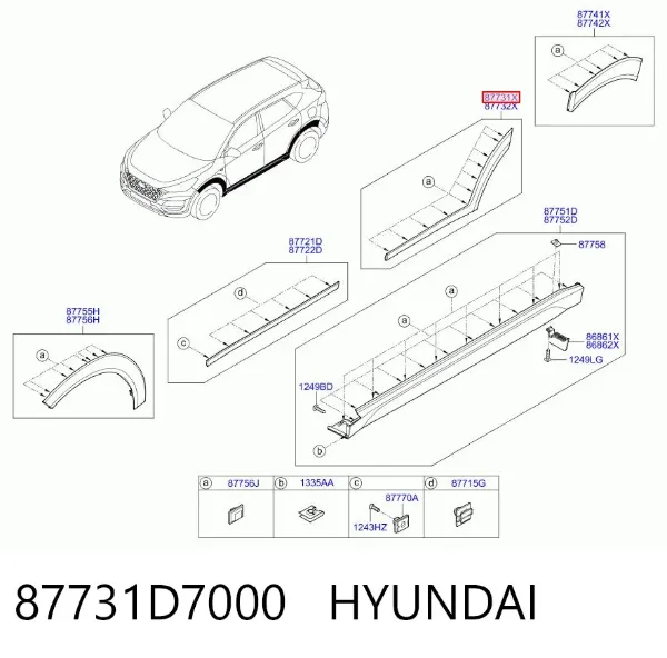 Listwa ochronna drzwi tylnych lewych 87731D7000 Hyundai/Kia