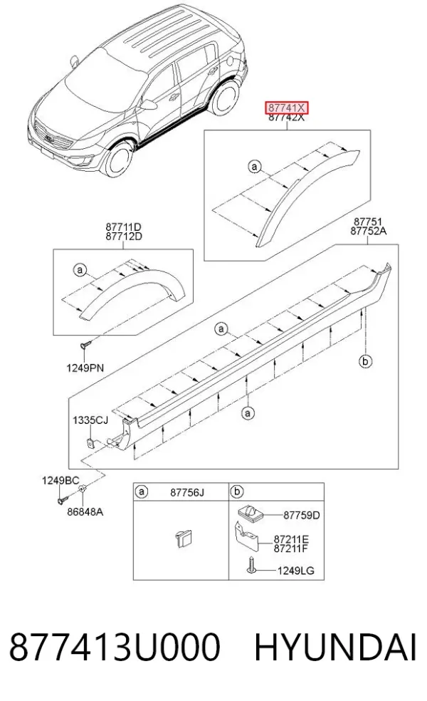 Nakładka błotnika tylnego lewego 877413U000 Hyundai/Kia