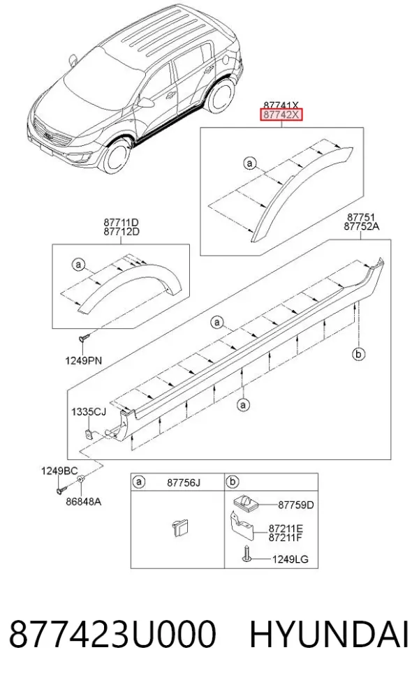 Nakładka błotnika tylnego prawego 877423U000 Hyundai/Kia