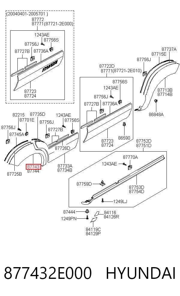 Nakładka błotnika tylnego lewego 877432E000 Hyundai/Kia