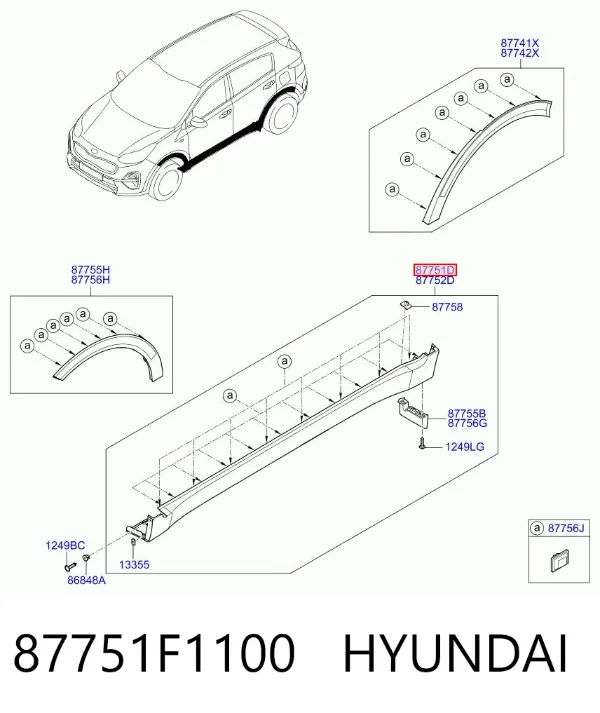 Nakładka (listwa ochronna) na próg zewnętrzna lewa 87751F1100 Hyundai/Kia