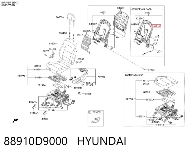 Poduszka powietrzna (AIRBAG) pleców fotela lewego 88910D9000 Hyundai/Kia