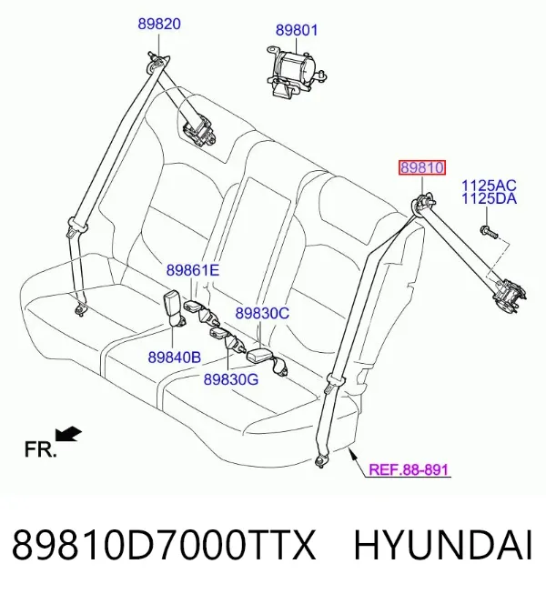 Pas bezpieczeństwa tylny lewy 89810D7000TTX Hyundai/Kia