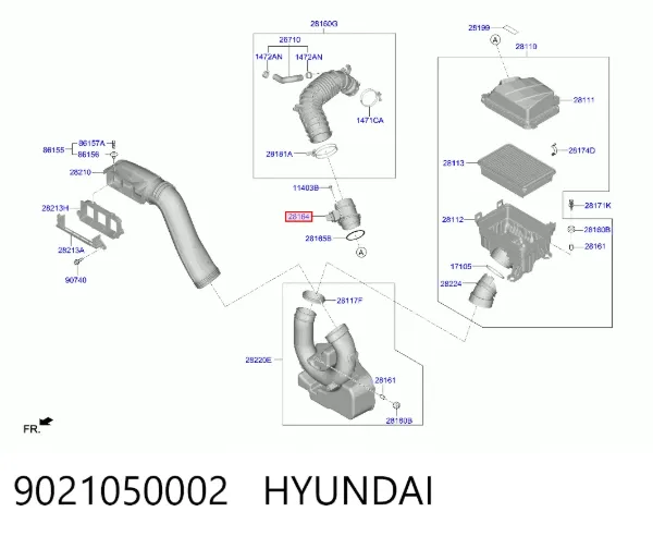 Czujnik przepływu powietrza, przepływomierz powietrza M.A.F. 9021050002 Hyundai/Kia