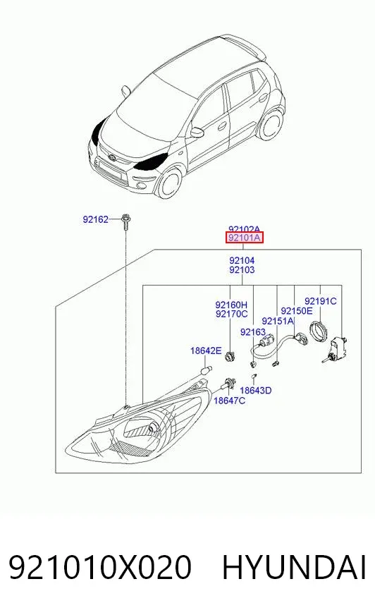 Reflektor lewy 921010X020 Hyundai/Kia