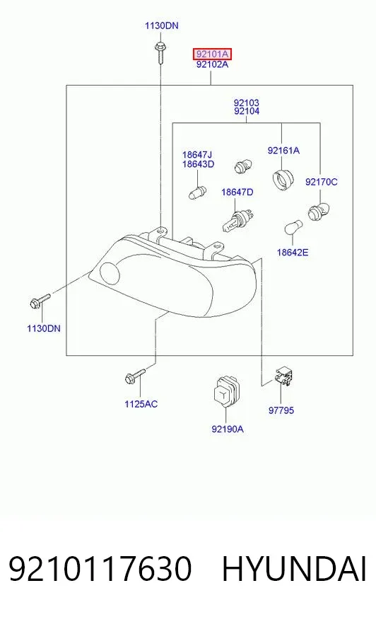 Reflektor lewy 9210117630 Hyundai/Kia