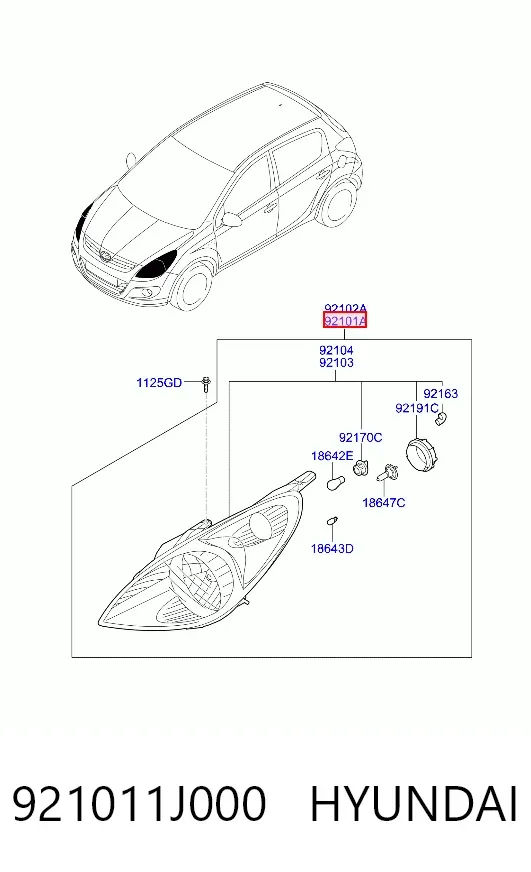 Reflektor lewy 921011J000 Hyundai/Kia