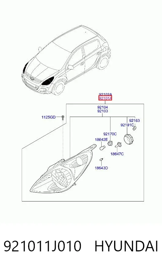 Reflektor lewy 921011J010 Hyundai/Kia