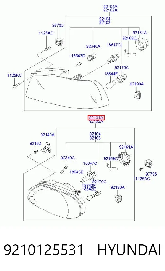 Reflektor lewy 9210125531 Hyundai/Kia