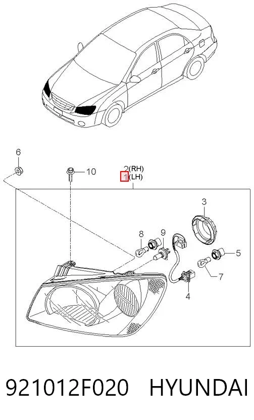 Reflektor lewy 921012F020 Hyundai/Kia