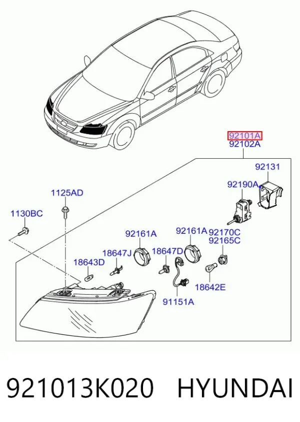 Reflektor lewy 921013K020 Hyundai/Kia