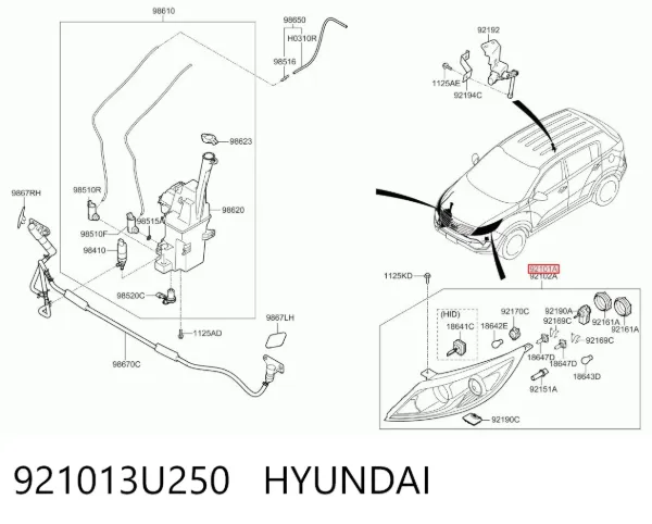 Reflektor lewy 921013U250 Hyundai/Kia