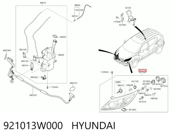 Reflektor lewy 921013W000 Hyundai/Kia