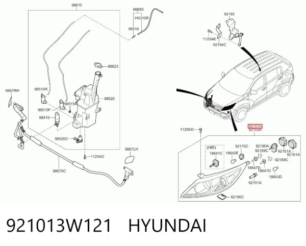 Reflektor lewy 921013W121 Hyundai/Kia
