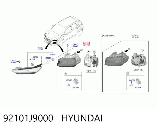 Reflektor lewy 92101J9000 Hyundai/Kia