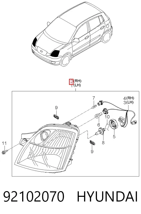 Reflektor prawy 92102070 Hyundai/Kia