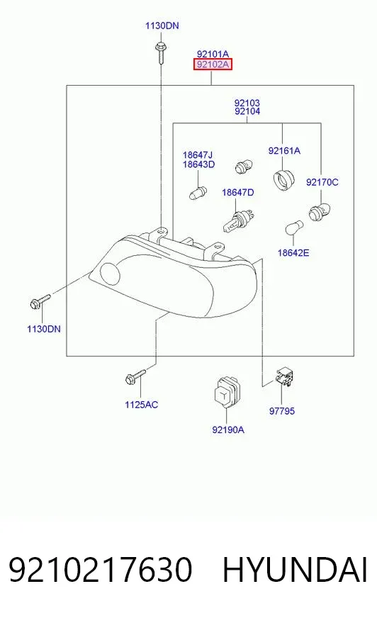Reflektor prawy 9210217630 Hyundai/Kia
