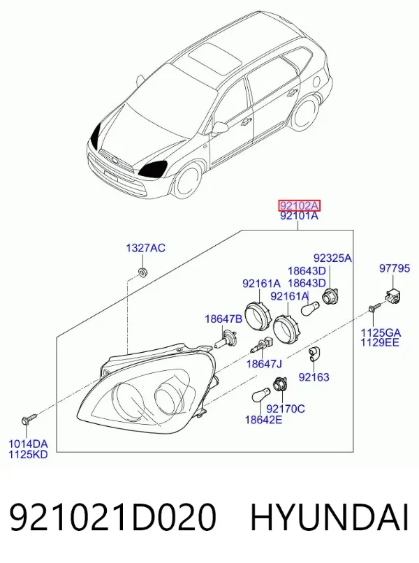 Reflektor prawy 921021D020 Hyundai/Kia
