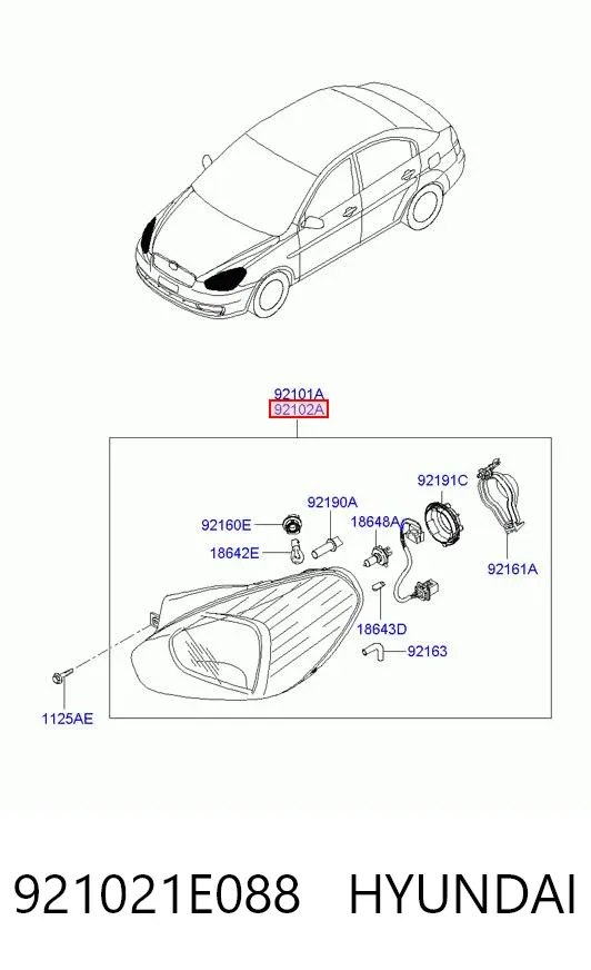 Reflektor prawy 921021E088 Hyundai/Kia