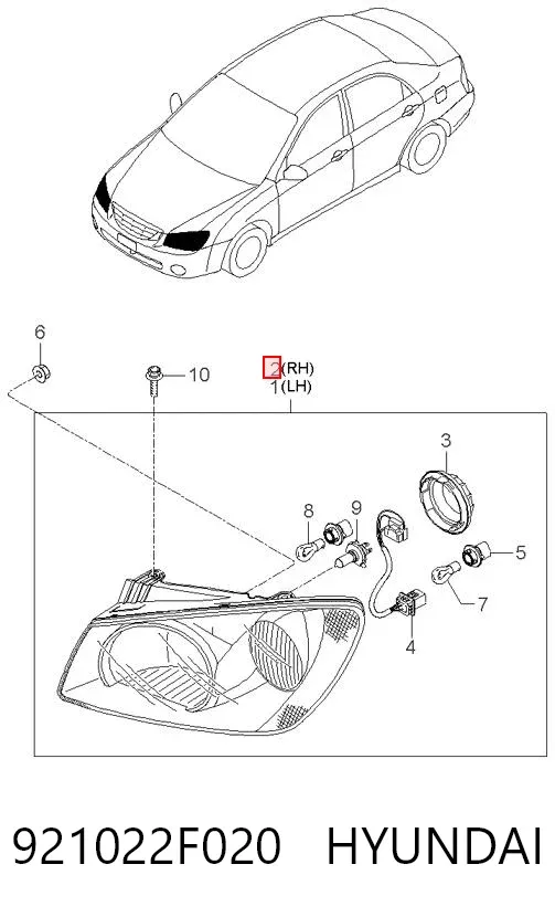 Reflektor prawy KIA Cerato I