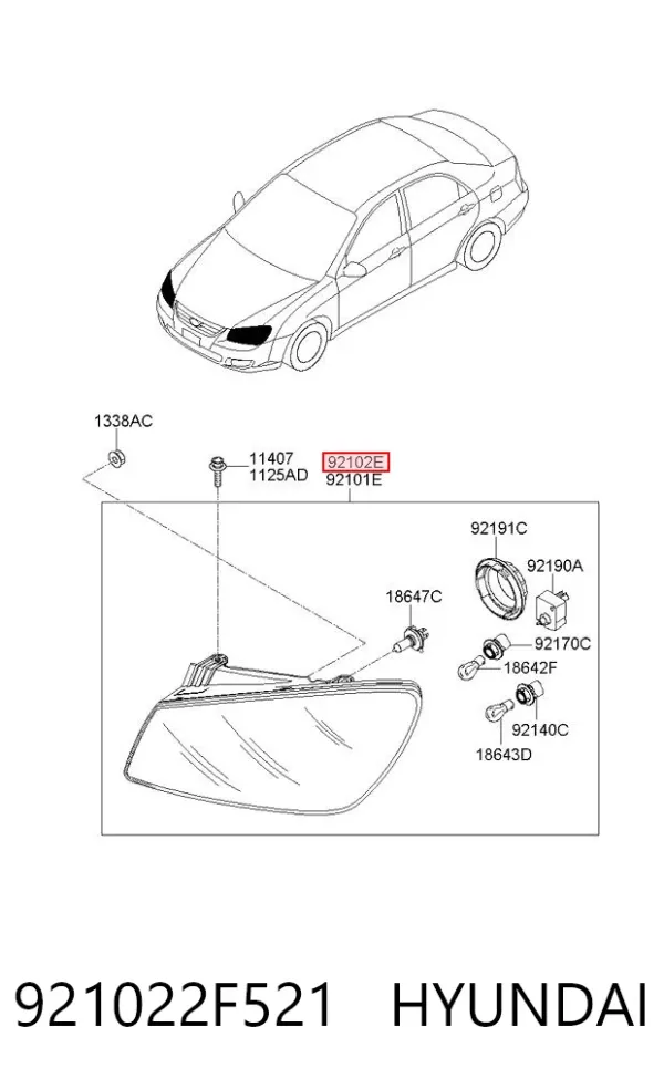 Reflektor prawy 921022F521 Hyundai/Kia