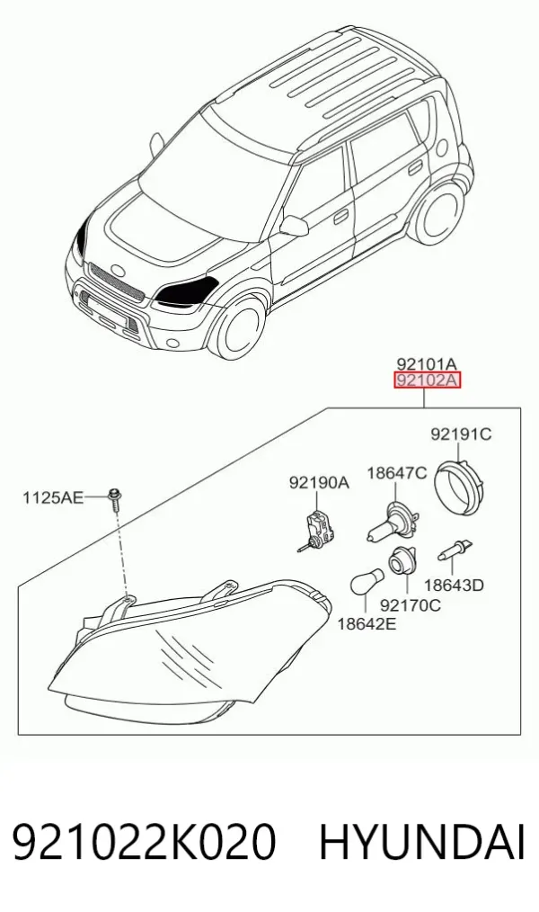 Reflektor prawy 921022K020 Hyundai/Kia