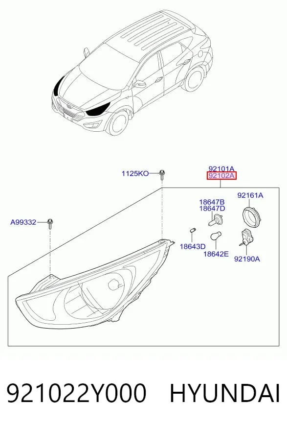 Reflektor prawy 921022Y000 Hyundai/Kia