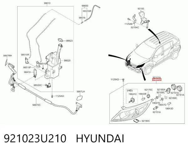 Reflektor prawy 921023U210 Hyundai/Kia