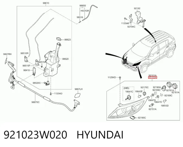 Reflektor prawy 921023W020 Hyundai/Kia