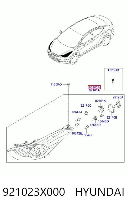 Reflektor prawy 921023X000 Hyundai/Kia