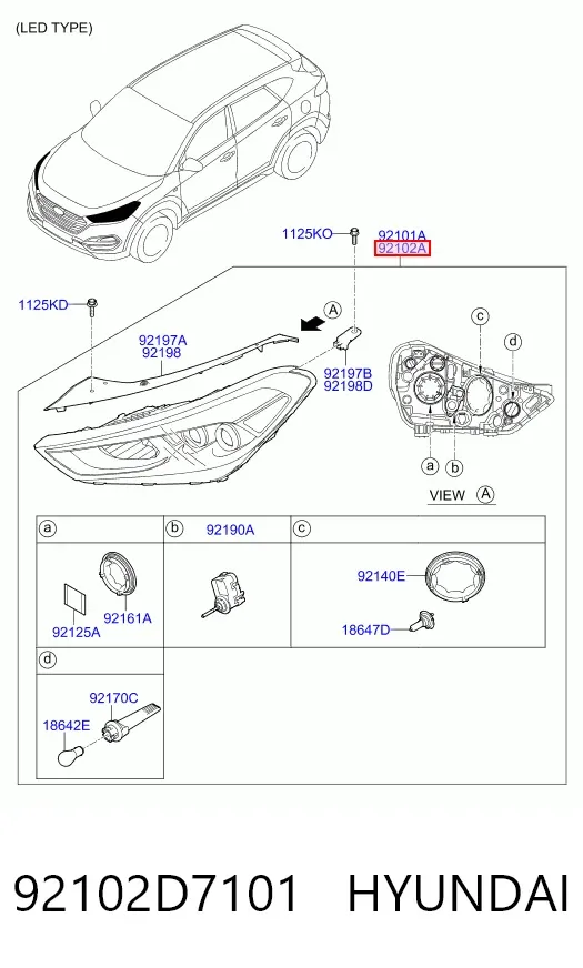 Reflektor prawy 92102D7101 Hyundai/Kia