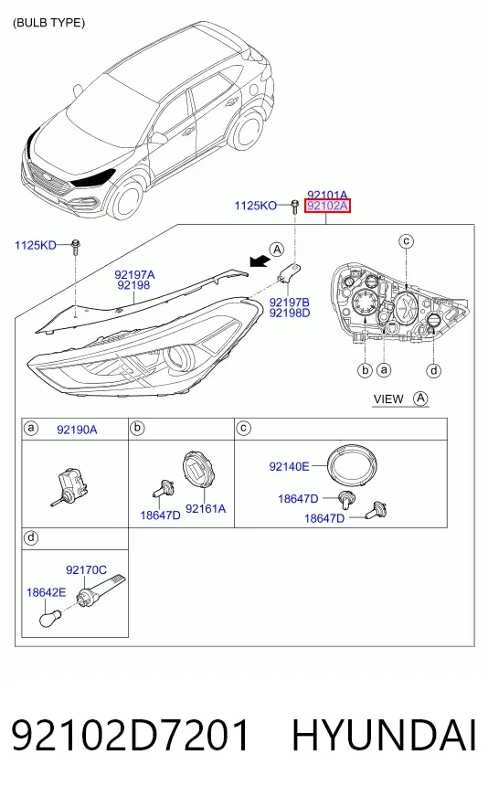 Reflektor prawy 92102D7201 Hyundai/Kia