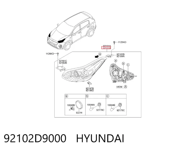 Reflektor prawy 92102D9000 Hyundai/Kia