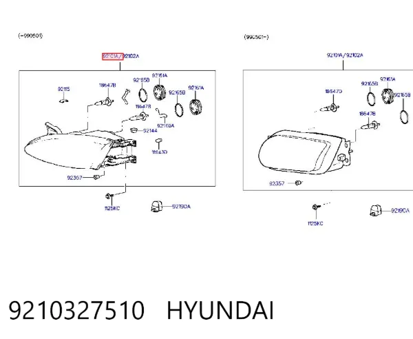 Reflektor lewy 9210327510 Hyundai/Kia
