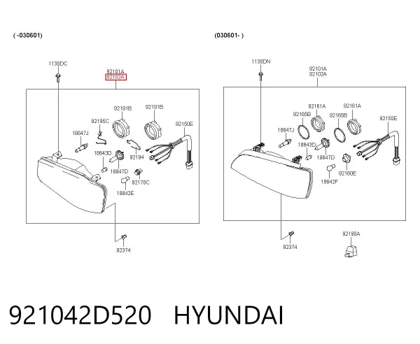 Reflektor prawy 921042D520 Hyundai/Kia