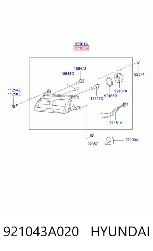 Reflektor prawy 921043A020 Hyundai/Kia