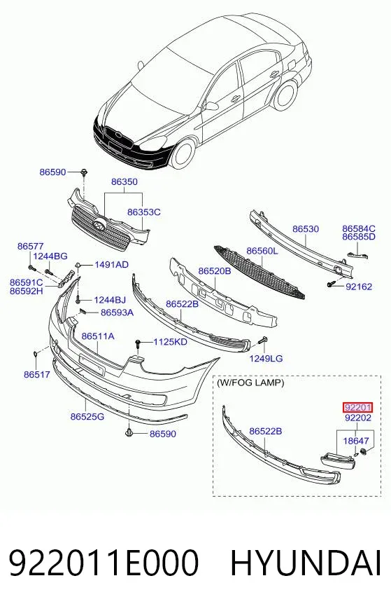 Lampa przeciwmgielna lewa 922011E000 Hyundai/Kia