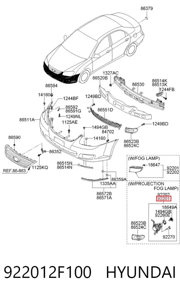 Lampa przeciwmgielna lewa 922012F100 Hyundai/Kia