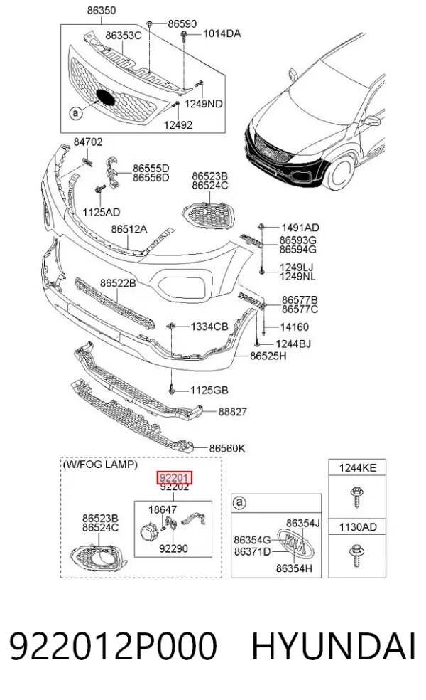 Lampa przeciwmgielna lewa 922012P000 Hyundai/Kia