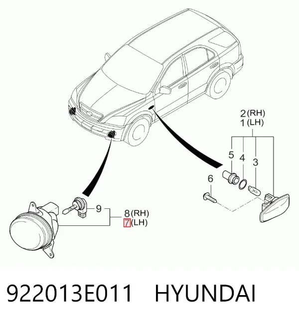 Lampa przeciwmgielna lewa 922013E011 Hyundai/Kia