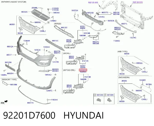 Lampa przeciwmgielna lewa 92201D7600 Hyundai/Kia