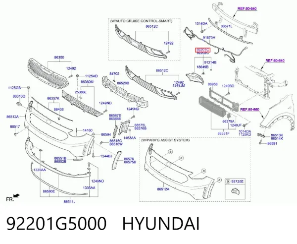 Lampa przeciwmgielna lewa 92201G5000 Hyundai/Kia