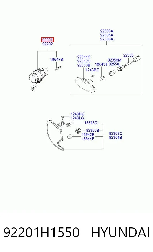 Lampa przeciwmgielna lewa 92201H1550 Hyundai/Kia