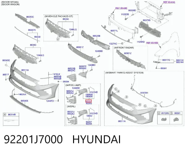Lampa przeciwmgielna lewa 92201J7000 Hyundai/Kia