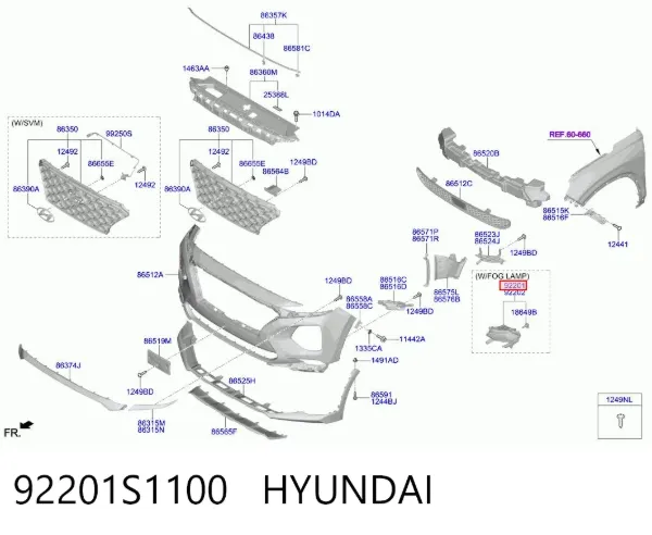 Lampa przeciwmgielna lewa 92201S1100 Hyundai/Kia